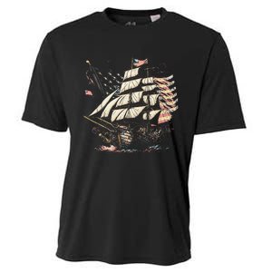 Pirate 4th of July American Flag USA America Funny Ship Boat Cooling Performance Crew T-Shirt