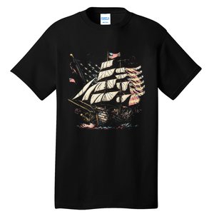 Pirate 4th of July American Flag USA America Funny Ship Boat Tall T-Shirt