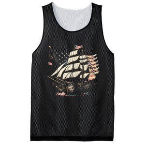 Pirate 4th of July American Flag USA America Funny Ship Boat Mesh Reversible Basketball Jersey Tank