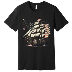 Pirate 4th of July American Flag USA America Funny Ship Boat Premium T-Shirt