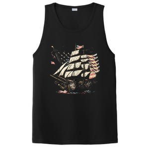 Pirate 4th of July American Flag USA America Funny Ship Boat PosiCharge Competitor Tank