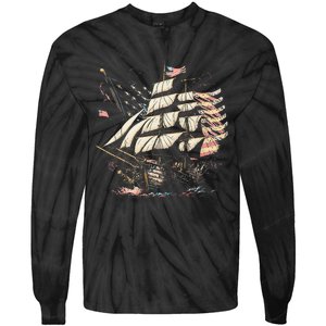 Pirate 4th of July American Flag USA America Funny Ship Boat Tie-Dye Long Sleeve Shirt