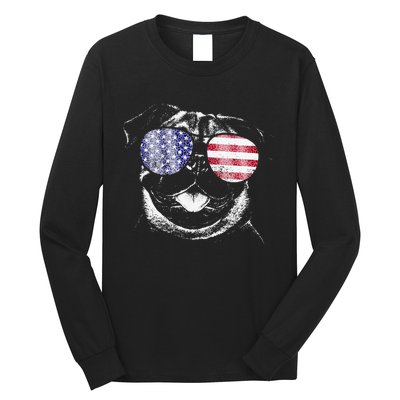 Pug 4th Of July USA American Flag Dog Dad Mom Lover Vintage Long Sleeve Shirt