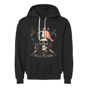 Pirate 4th of July American Flag USA America Funny Garment-Dyed Fleece Hoodie