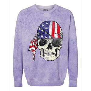 Pirate 4th of July Distressed USA Skull American Flag Colorblast Crewneck Sweatshirt