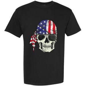 Pirate 4th of July Distressed USA Skull American Flag Garment-Dyed Heavyweight T-Shirt