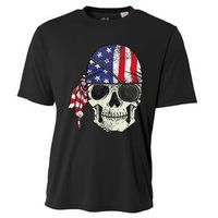 Pirate 4th of July Distressed USA Skull American Flag Cooling Performance Crew T-Shirt