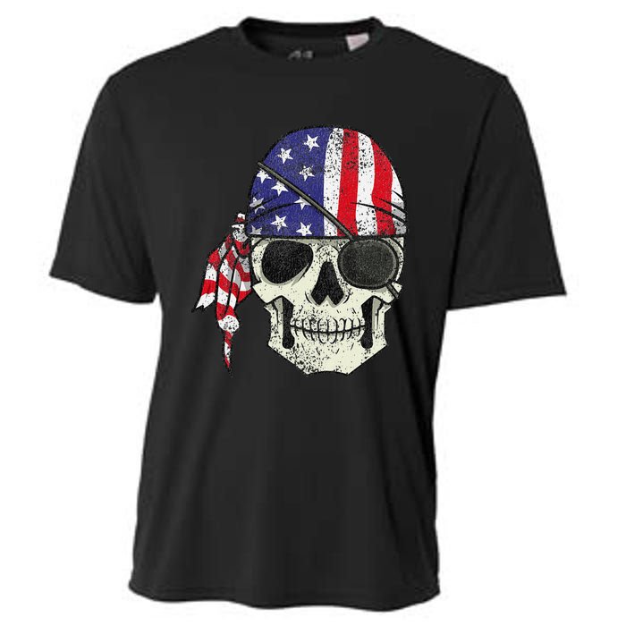 Pirate 4th of July Distressed USA Skull American Flag Cooling Performance Crew T-Shirt