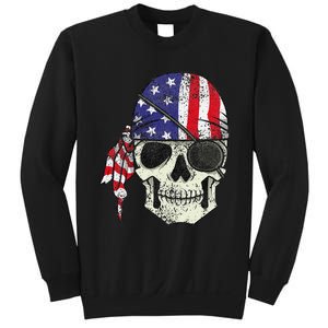 Pirate 4th of July Distressed USA Skull American Flag Sweatshirt