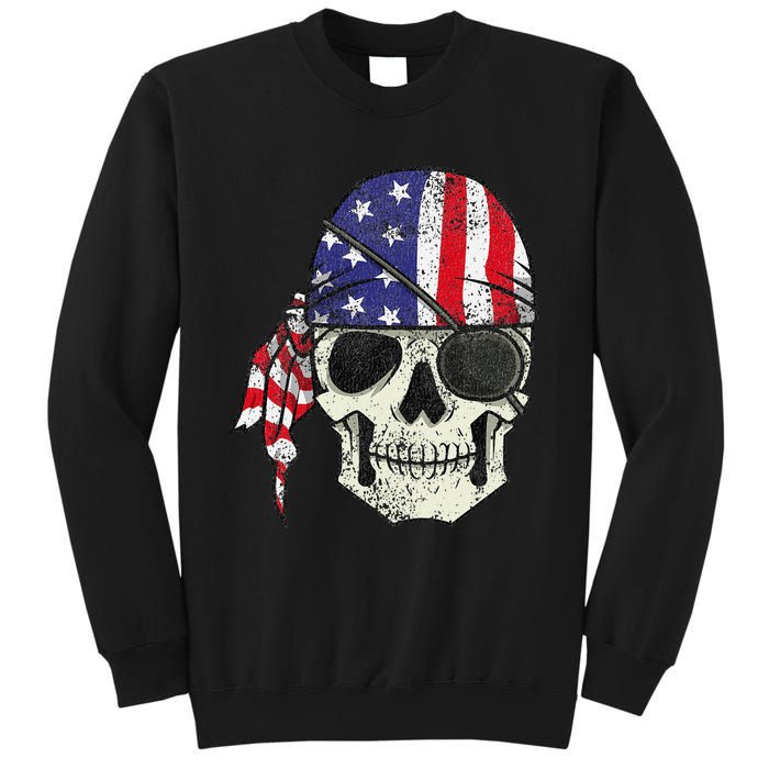 Pirate 4th of July Distressed USA Skull American Flag Sweatshirt