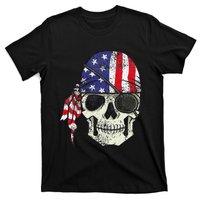 Pirate 4th of July Distressed USA Skull American Flag T-Shirt