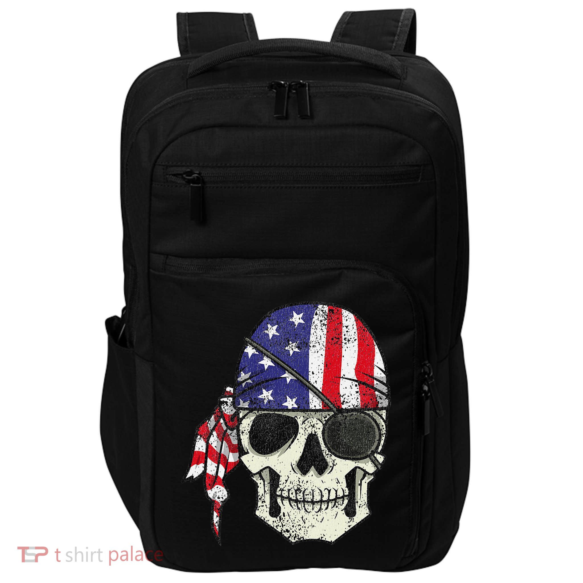 Pirate 4th of July Distressed USA Skull American Flag Impact Tech Backpack