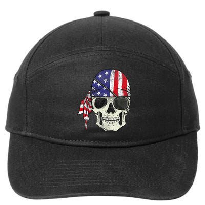 Pirate 4th of July Distressed USA Skull American Flag 7-Panel Snapback Hat