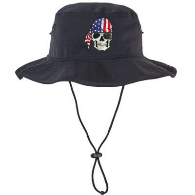 Pirate 4th of July Distressed USA Skull American Flag Bucket Hat