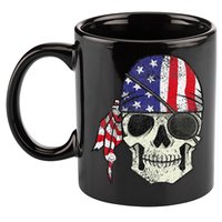 Pirate 4th of July Distressed USA Skull American Flag 11oz C Handle Ceramic Mug