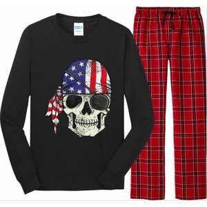 Pirate 4th of July Distressed USA Skull American Flag Long Sleeve Pajama Set