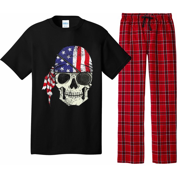 Pirate 4th of July Distressed USA Skull American Flag Pajama Set