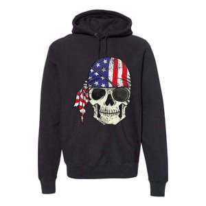 Pirate 4th of July Distressed USA Skull American Flag Premium Hoodie