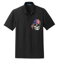 Pirate 4th of July Distressed USA Skull American Flag Dry Zone Grid Polo