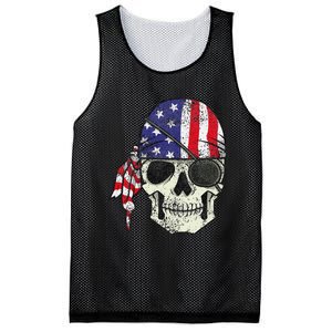 Pirate 4th of July Distressed USA Skull American Flag Mesh Reversible Basketball Jersey Tank