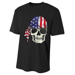 Pirate 4th of July Distressed USA Skull American Flag Performance Sprint T-Shirt