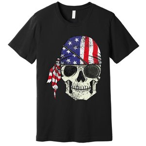 Pirate 4th of July Distressed USA Skull American Flag Premium T-Shirt