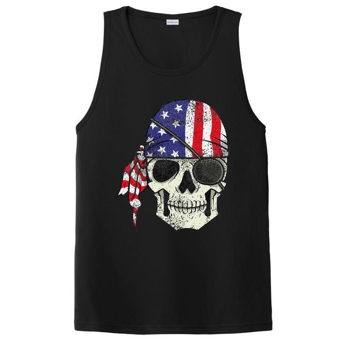 Pirate 4th of July Distressed USA Skull American Flag PosiCharge Competitor Tank