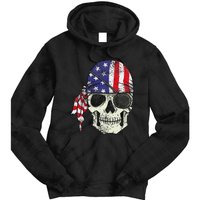 Pirate 4th of July Distressed USA Skull American Flag Tie Dye Hoodie