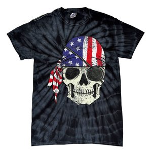 Pirate 4th of July Distressed USA Skull American Flag Tie-Dye T-Shirt