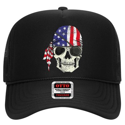 Pirate 4th of July Distressed USA Skull American Flag Trucker Hat