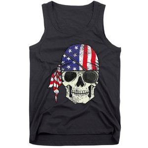 Pirate 4th of July Distressed USA Skull American Flag Tank Top