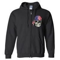 Pirate 4th of July Distressed USA Skull American Flag Full Zip Hoodie