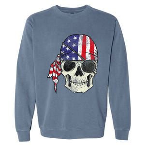 Pirate 4th of July Distressed USA Skull American Flag Garment-Dyed Sweatshirt