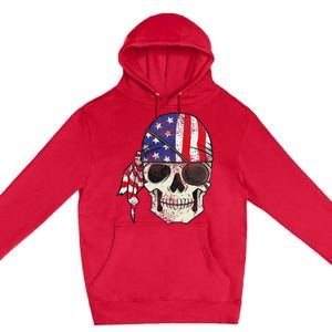 Pirate 4th of July Distressed USA Skull American Flag Premium Pullover Hoodie