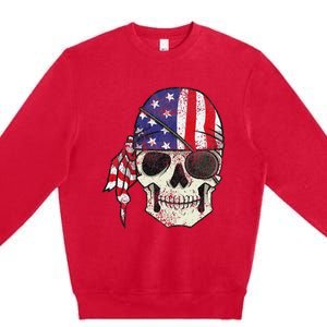 Pirate 4th of July Distressed USA Skull American Flag Premium Crewneck Sweatshirt