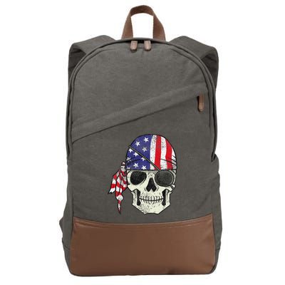 Pirate 4th of July Distressed USA Skull American Flag Cotton Canvas Backpack