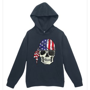 Pirate 4th of July Distressed USA Skull American Flag Urban Pullover Hoodie