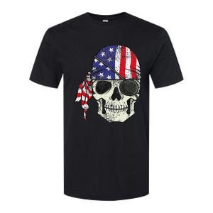 Pirate 4th of July Distressed USA Skull American Flag Softstyle CVC T-Shirt