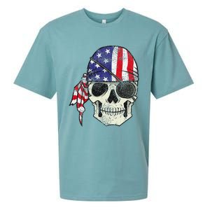 Pirate 4th of July Distressed USA Skull American Flag Sueded Cloud Jersey T-Shirt