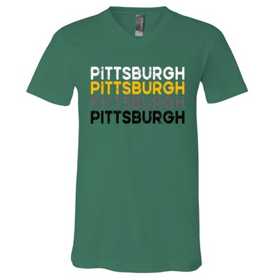 Pittsburgh 412 Pride Love Yinzer Faded Pa Letters Pgh V-Neck T-Shirt