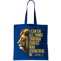 Philippians 413 Religious Lion Strengthens Christian Tote Bag