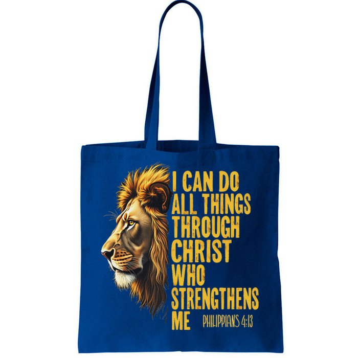 Philippians 413 Religious Lion Strengthens Christian Tote Bag