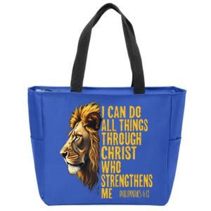 Philippians 413 Religious Lion Strengthens Christian Zip Tote Bag