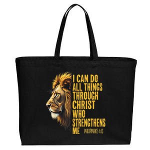 Philippians 413 Religious Lion Strengthens Christian Cotton Canvas Jumbo Tote