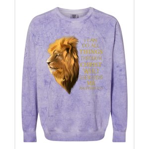 Philippians 413 Religious Lion Verses Funny Christian Gift Colorblast Crewneck Sweatshirt