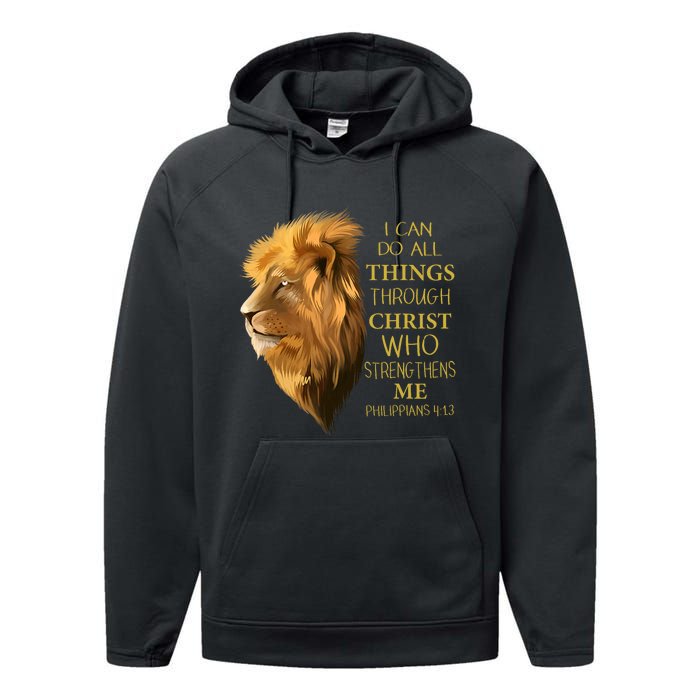 Philippians 413 Religious Lion Verses Funny Christian Gift Performance Fleece Hoodie