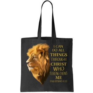 Philippians 413 Religious Lion Verses Funny Christian Gift Tote Bag