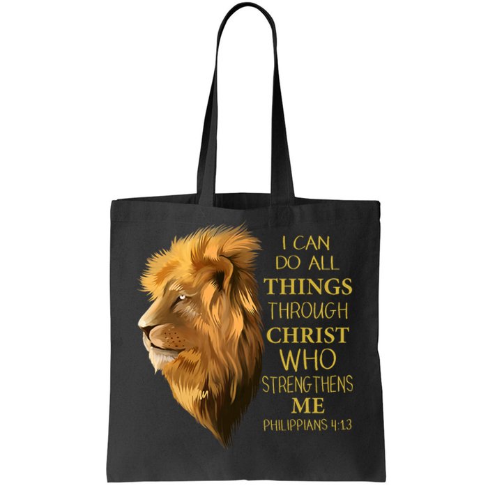 Philippians 413 Religious Lion Verses Funny Christian Gift Tote Bag