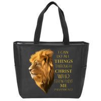 Philippians 413 Religious Lion Verses Funny Christian Gift Zip Tote Bag