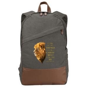 Philippians 413 Religious Lion Verses Funny Christian Gift Cotton Canvas Backpack